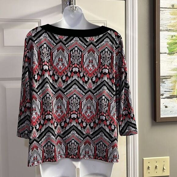 Alfred Dunner Women’s Abstract BoatNeck 3/4 Sleeves Pullover Shirt- LP - Picture 7 of 13
